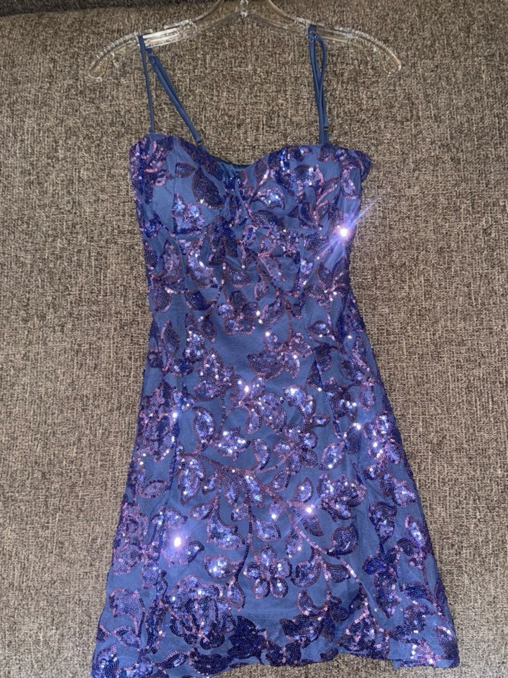 Embellished Blue Sequin Mini Dress